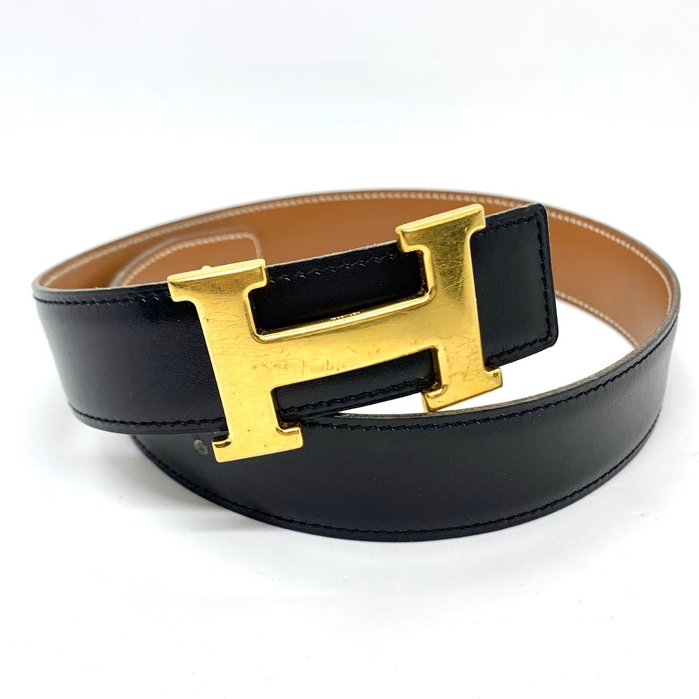 HERMES Brown Black Gold Buckle 60 X Constance Belt